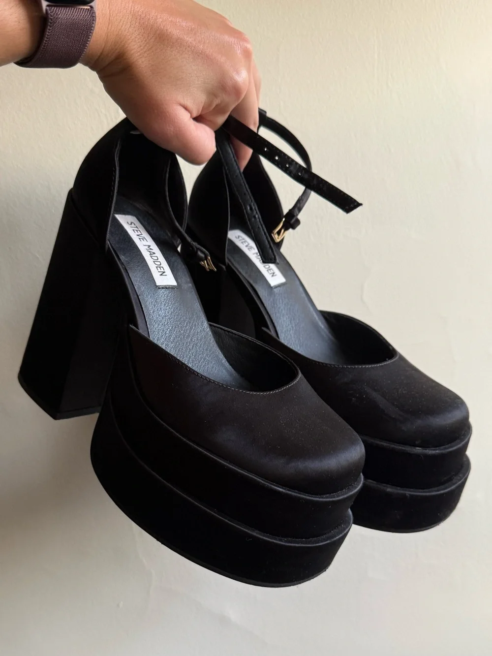 Steve Madden Black Platform Block Heels with Ankle Strap
